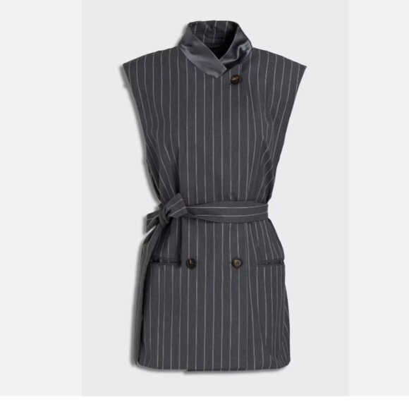 Brunello Cucinelli Double-breasted pinstriped cotton-blend vest - Picture 1 of 11